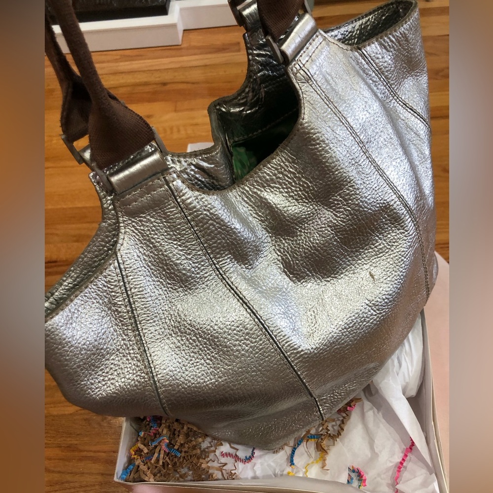 Silver Metallic Genuine Leather Bag - Picture 6 of 10